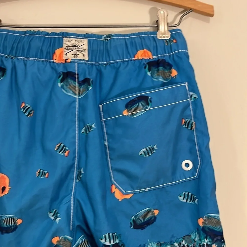 GAP KIDS Youth Boys XL Swim Trunks Blue Ocean Fish Mesh Lining Swim Suit EUC